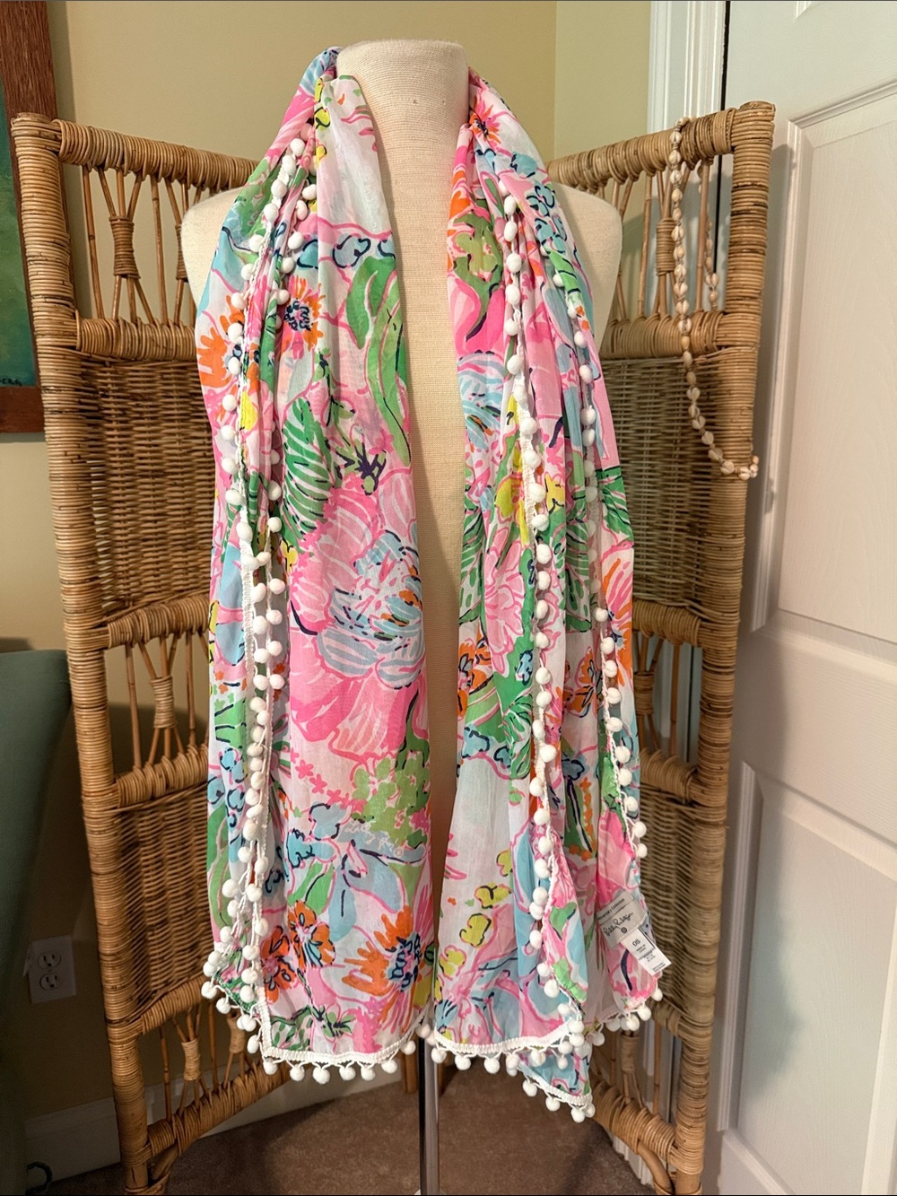 Lilly Pulitzer for Target Floral Pom-Pom Scarf in Pink, Green, Blue